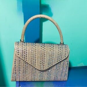 Elegant Gold with Purple Shimmering Beaded Accents Handbag